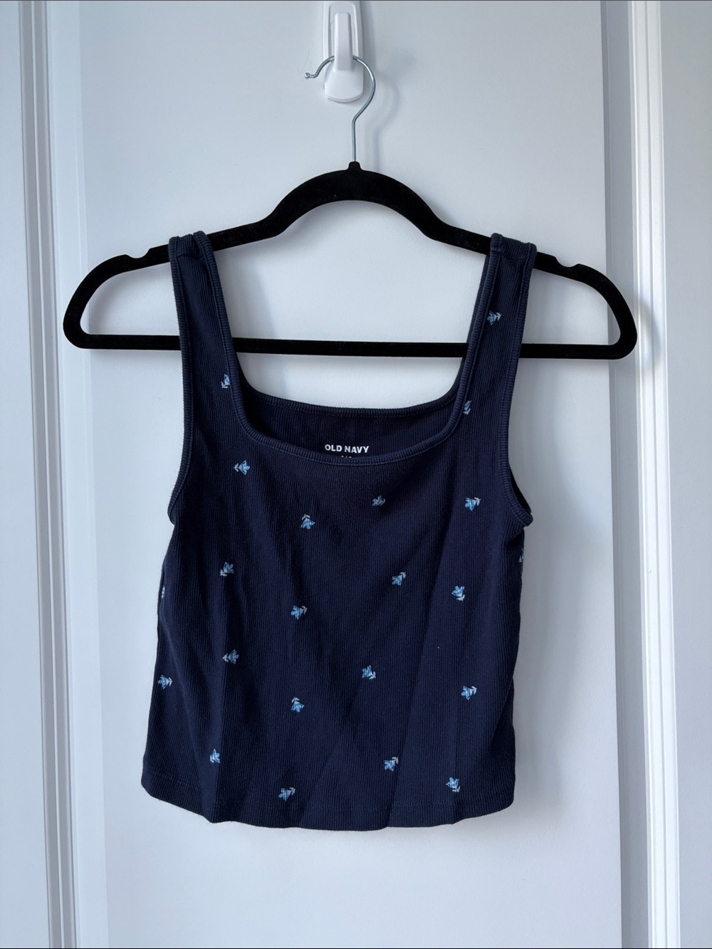 Old Navy Navy Blue Floral Ribbed Squareneck Tank
